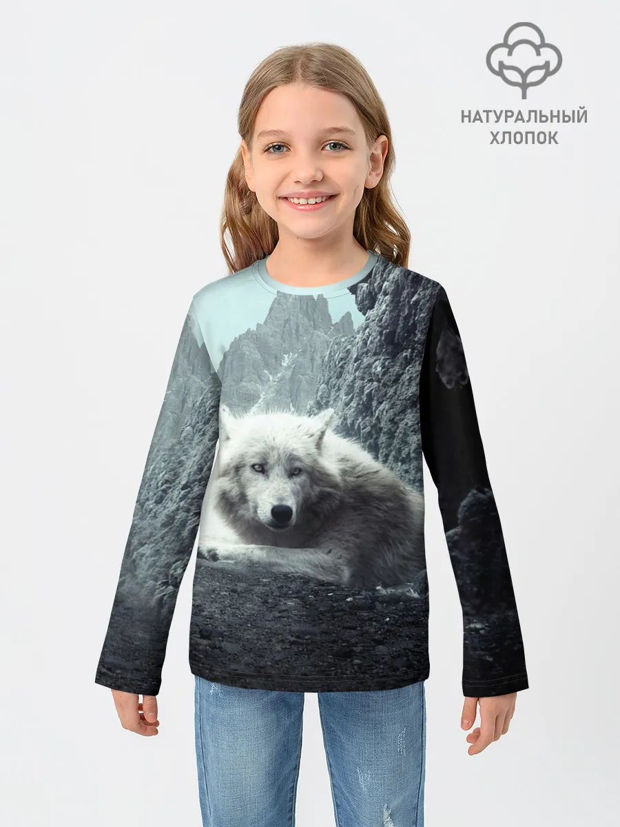 Детский лонгслив / Волк в горах