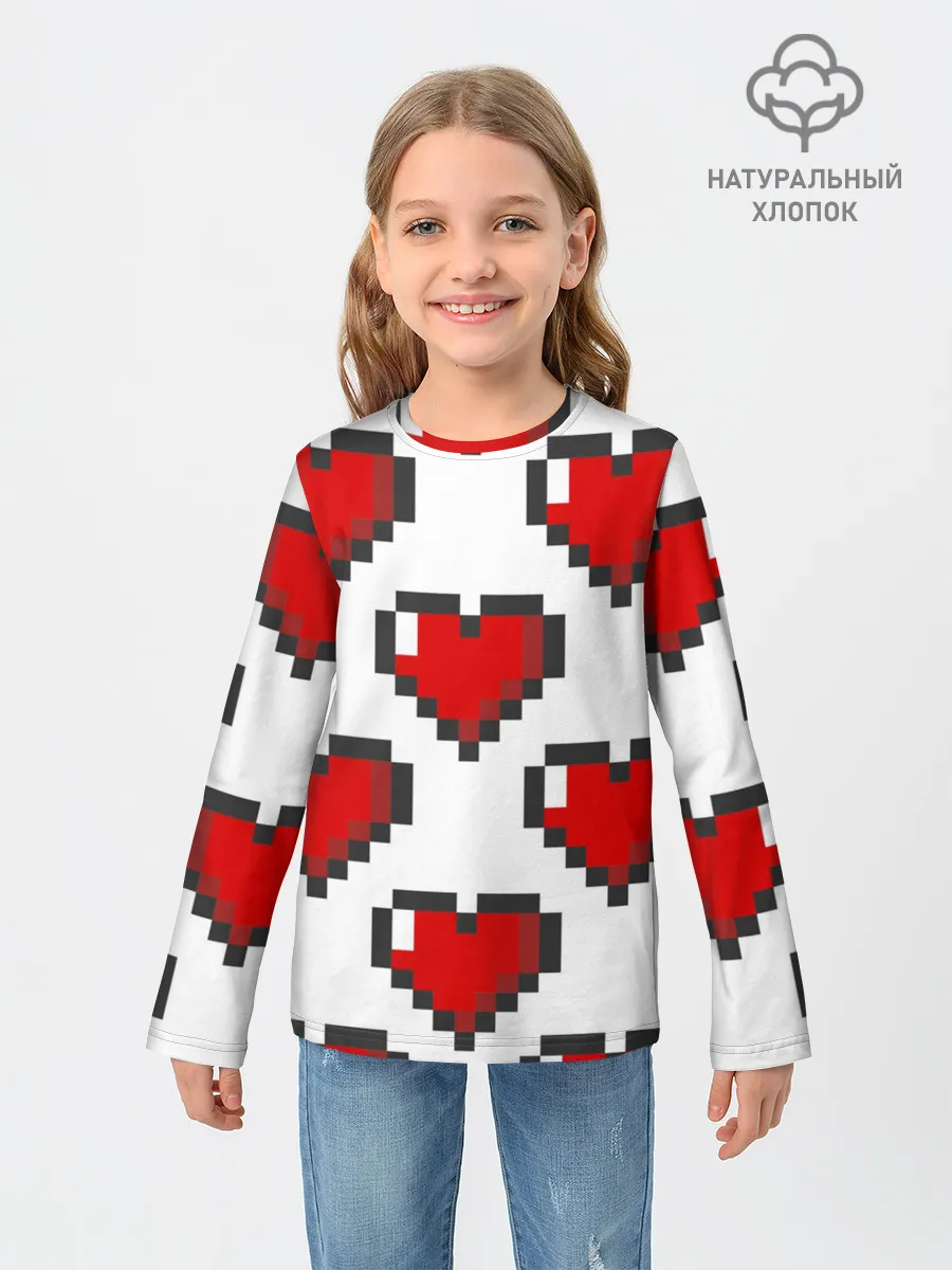 Детский лонгслив / Пиксельные сердечки