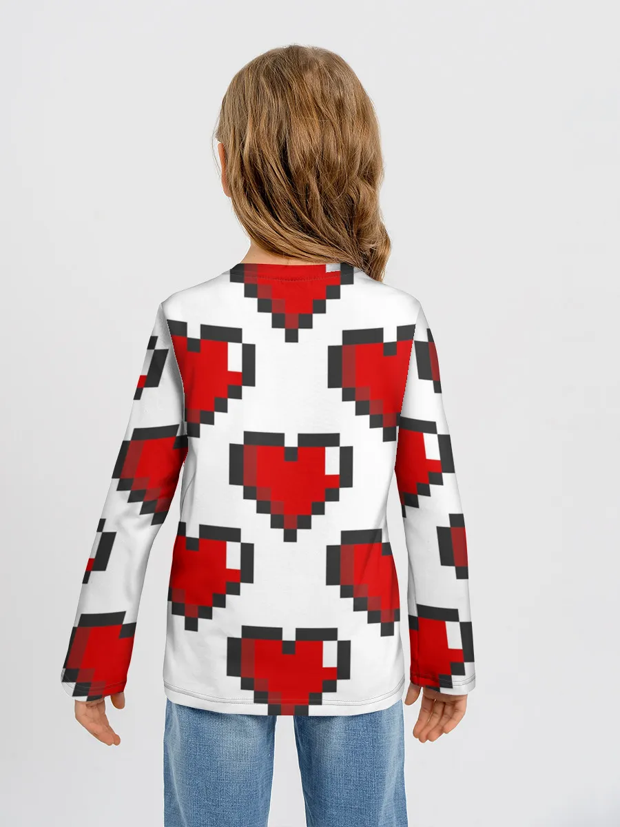 Детский лонгслив / Пиксельные сердечки