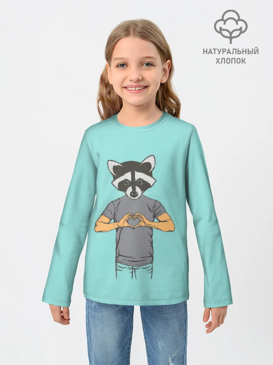 Детский лонгслив / Енот Хипстер Love