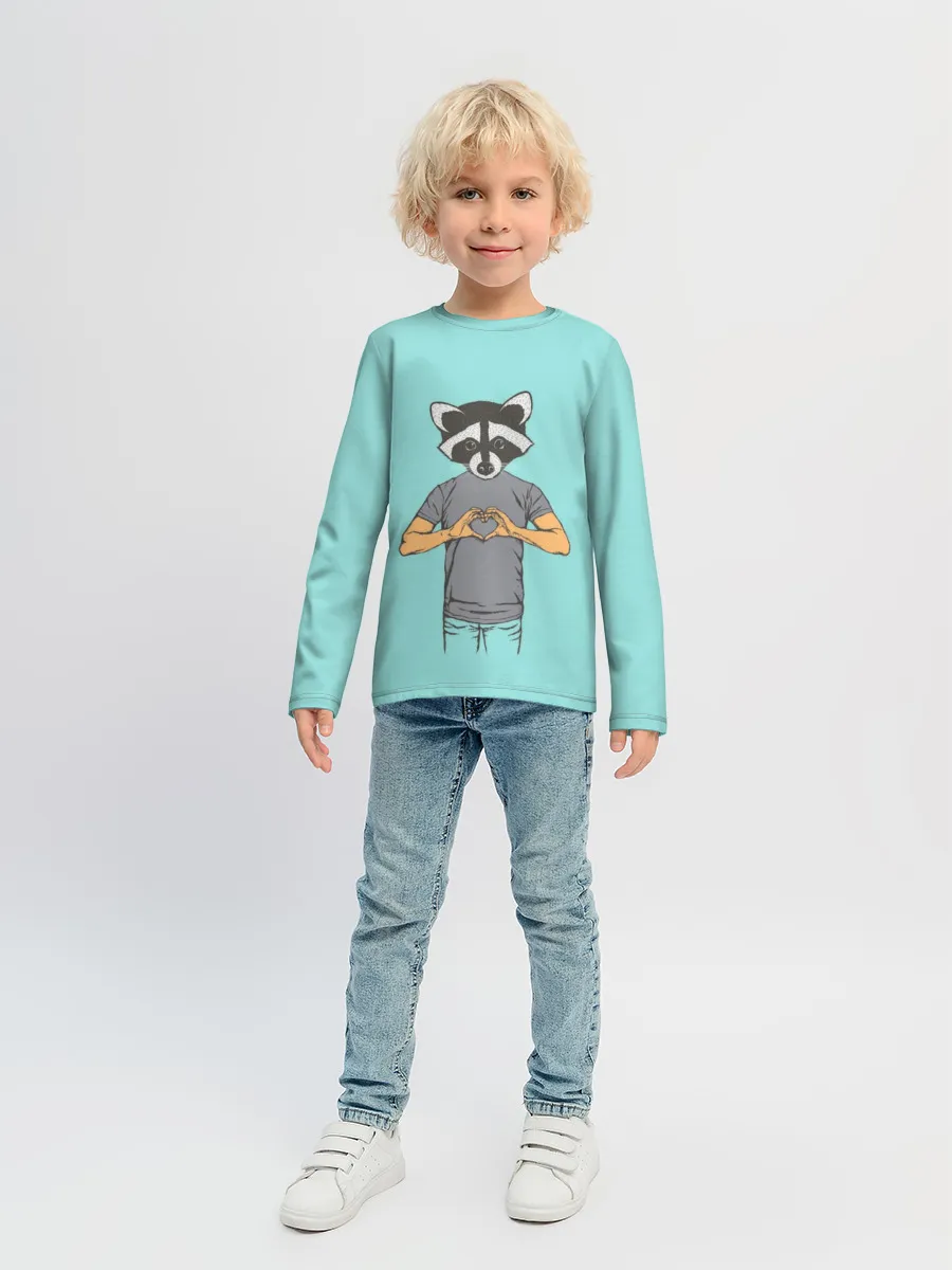 Детский лонгслив / Енот Хипстер Love