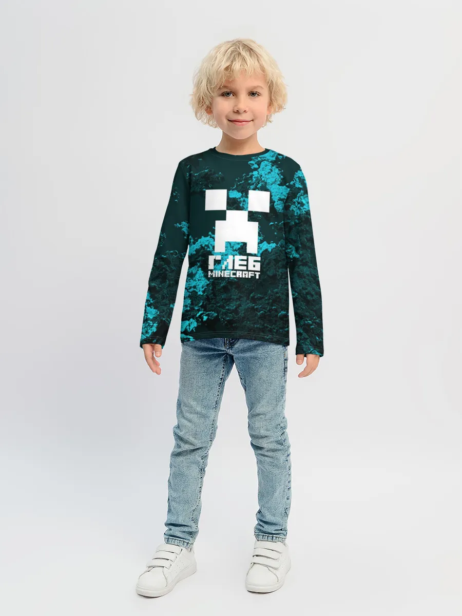 Детский лонгслив / Глеб в стиле Minecraft