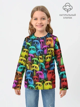 Детский лонгслив / Разноцветные сердитые коты