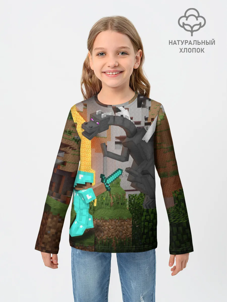 Детский лонгслив / Стив сражается с Эндердраконом