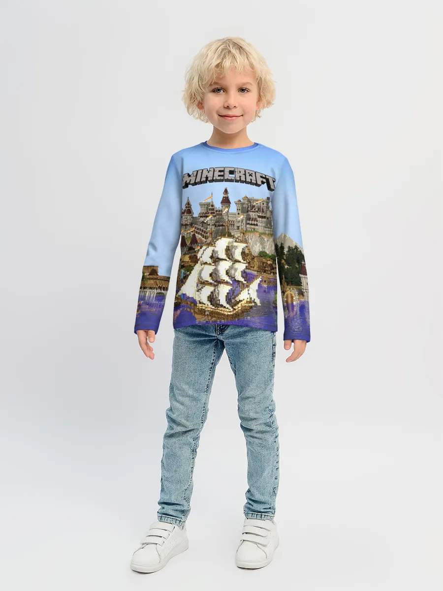 Детский лонгслив / Корабль и замок в манкрафт.