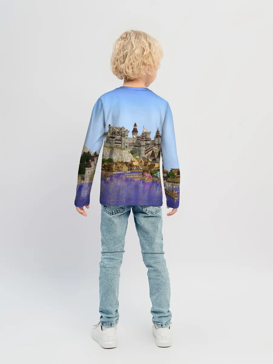 Детский лонгслив / Корабль и замок в манкрафт.
