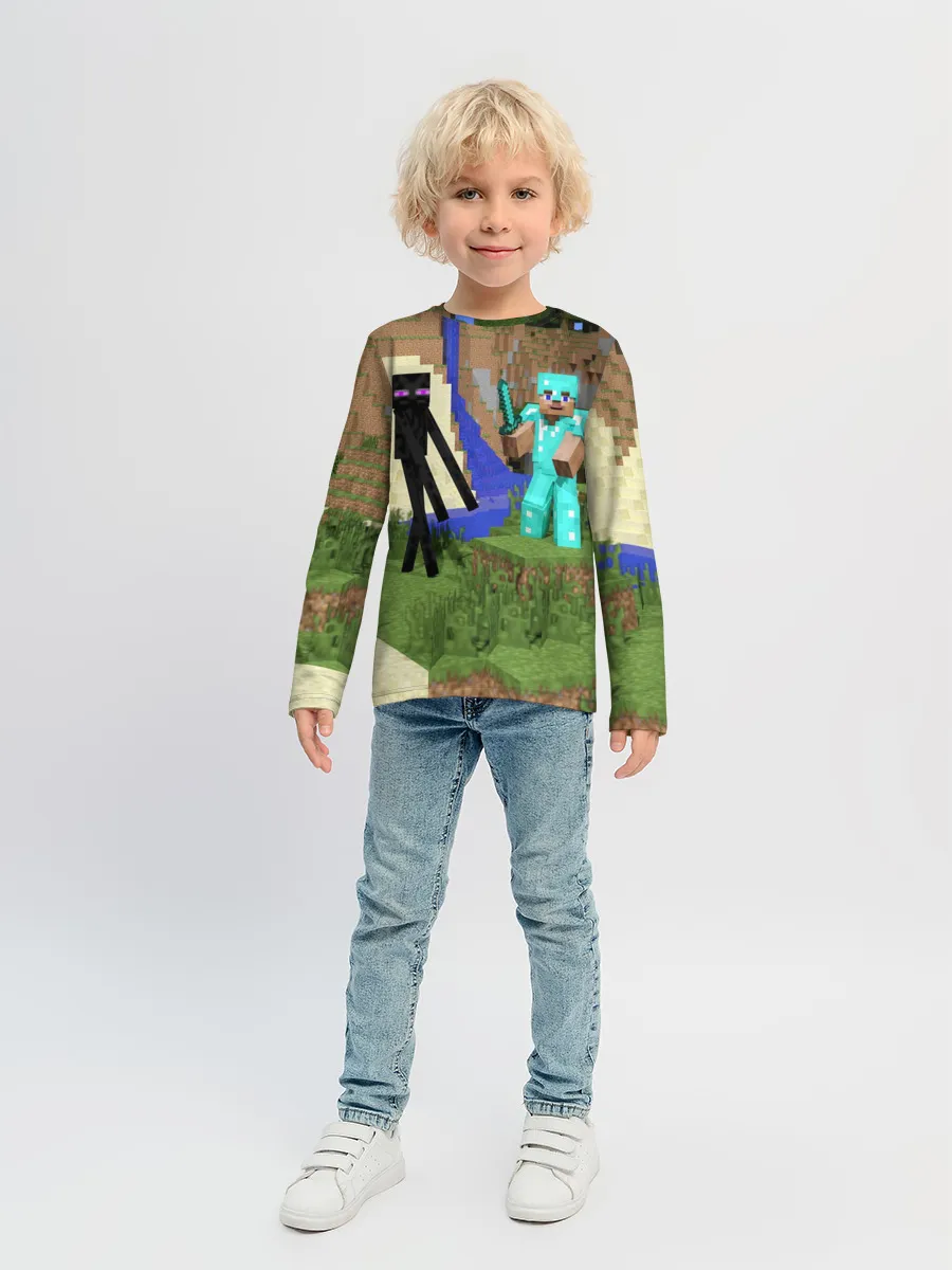 Детский лонгслив / Стив и эндермен.