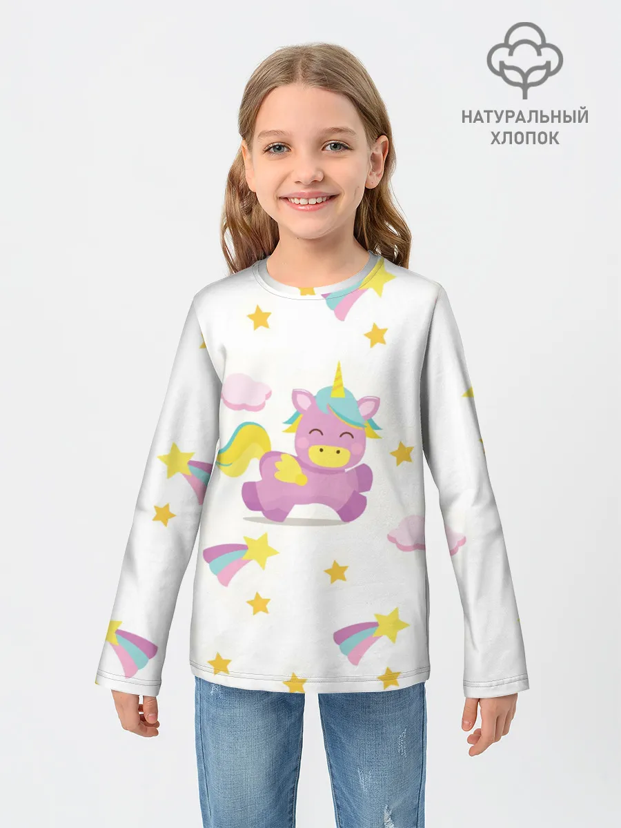 Детский лонгслив / Розовый единорог