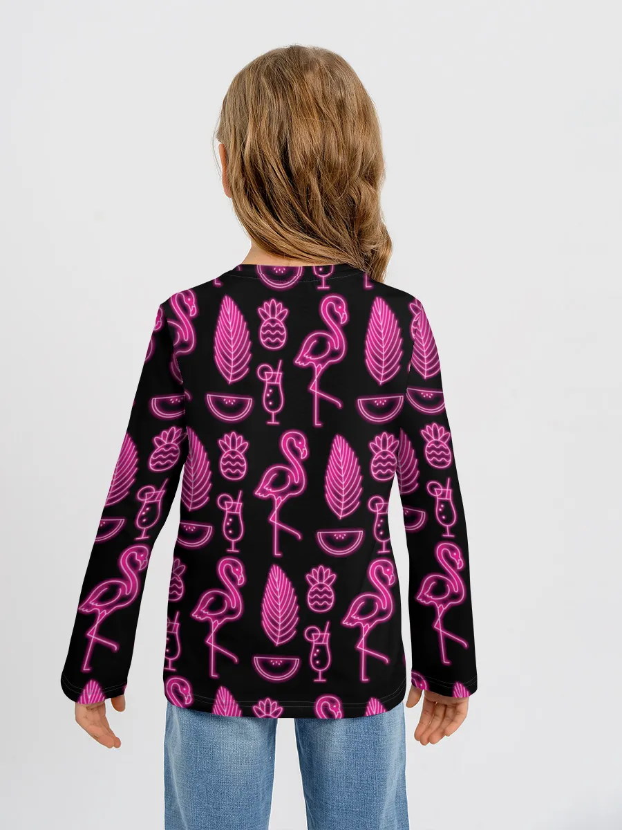 Детский лонгслив / Светящийся фламинго