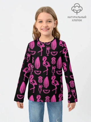 Детский лонгслив / Светящийся фламинго