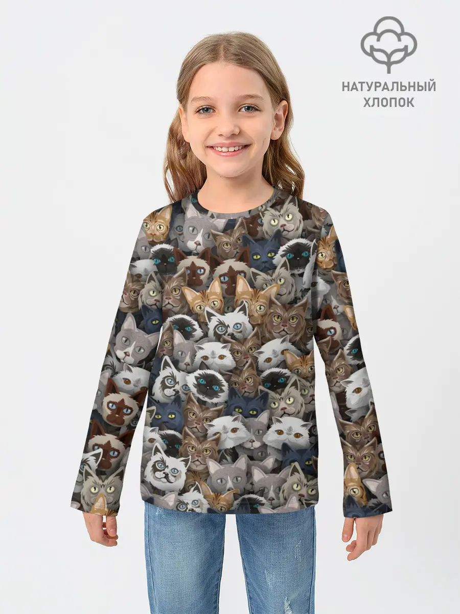 Детский лонгслив / Коты разных пород