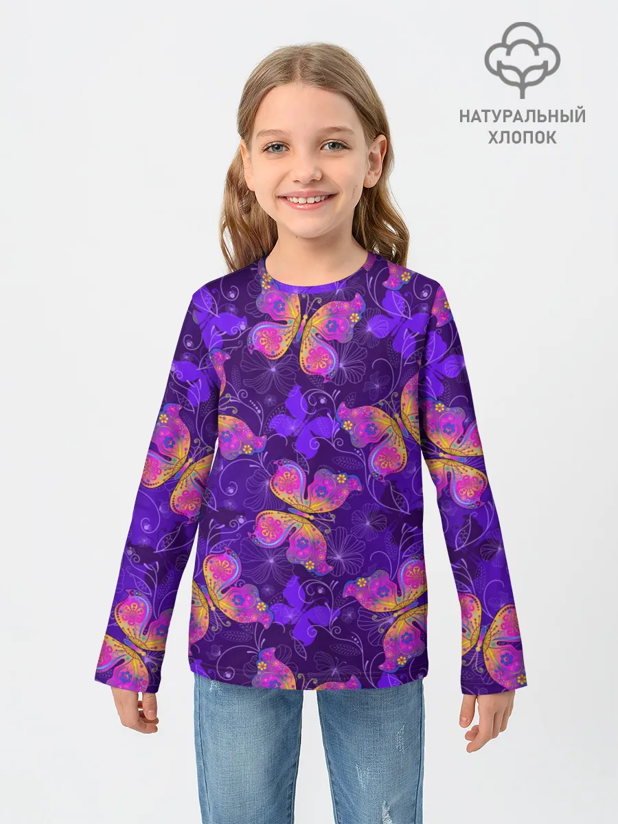 Детский лонгслив / Розовые бабочки