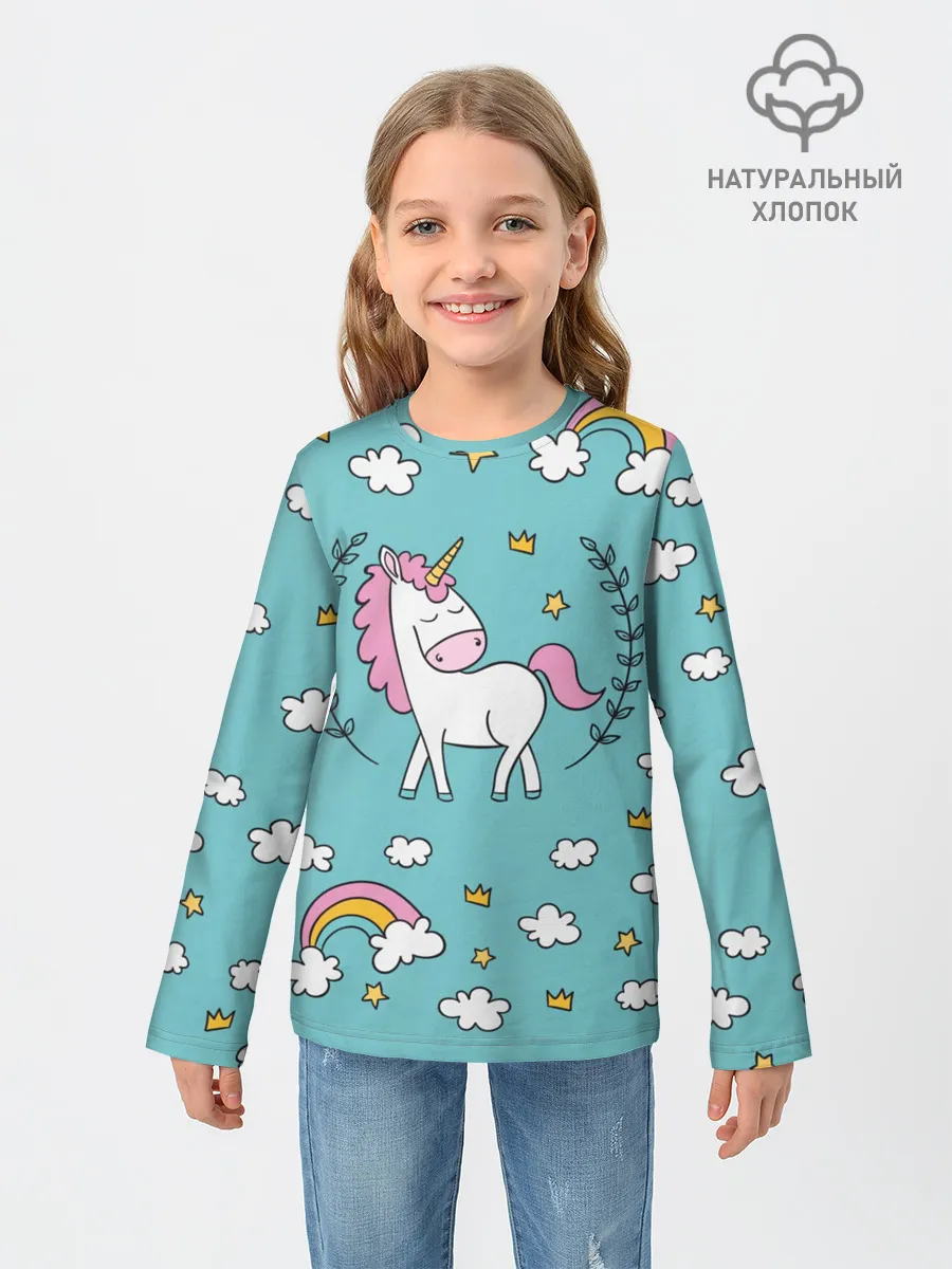 Детский лонгслив / Единорог радуга