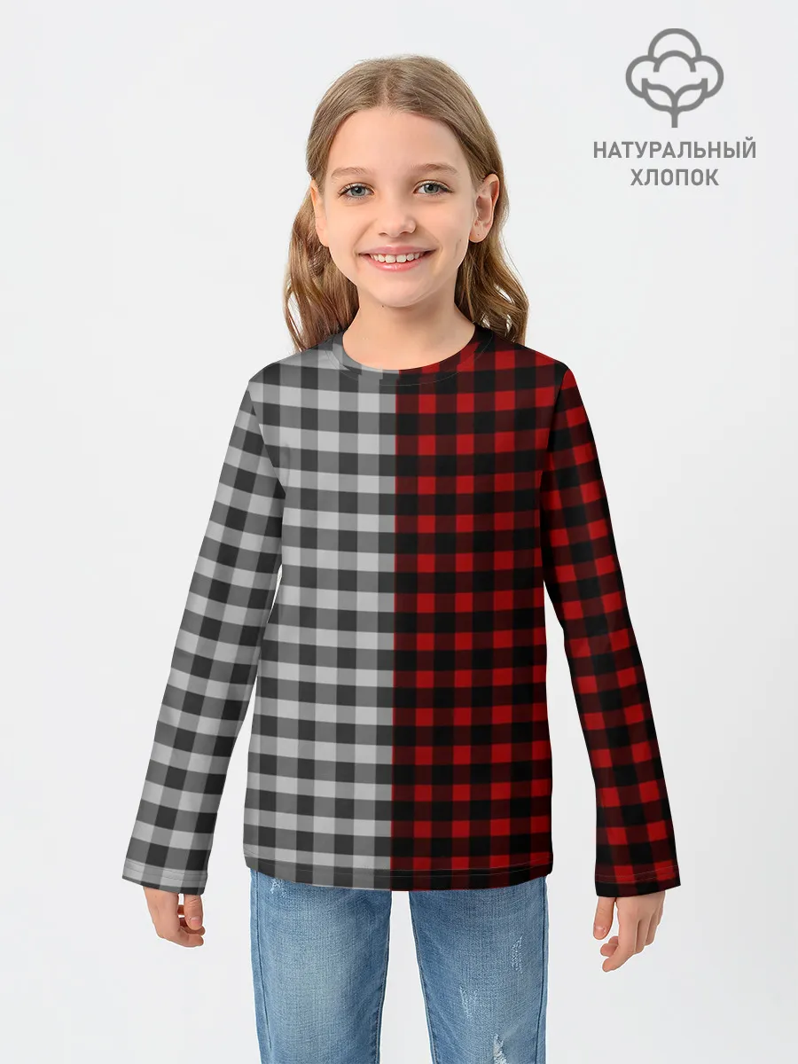 Детский лонгслив / Красно белая рубашка в клетку