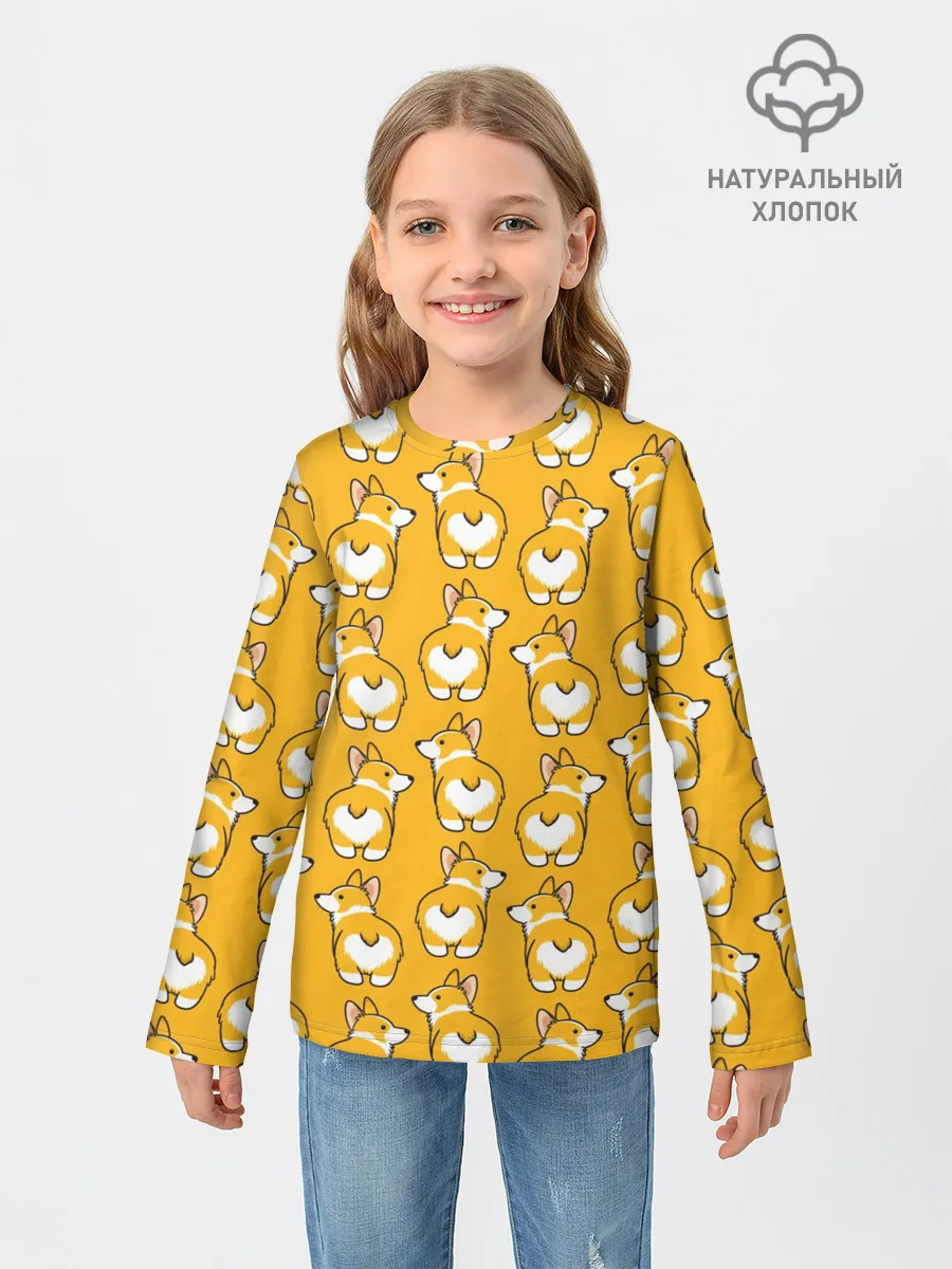 Детский лонгслив / Корги Паттерн