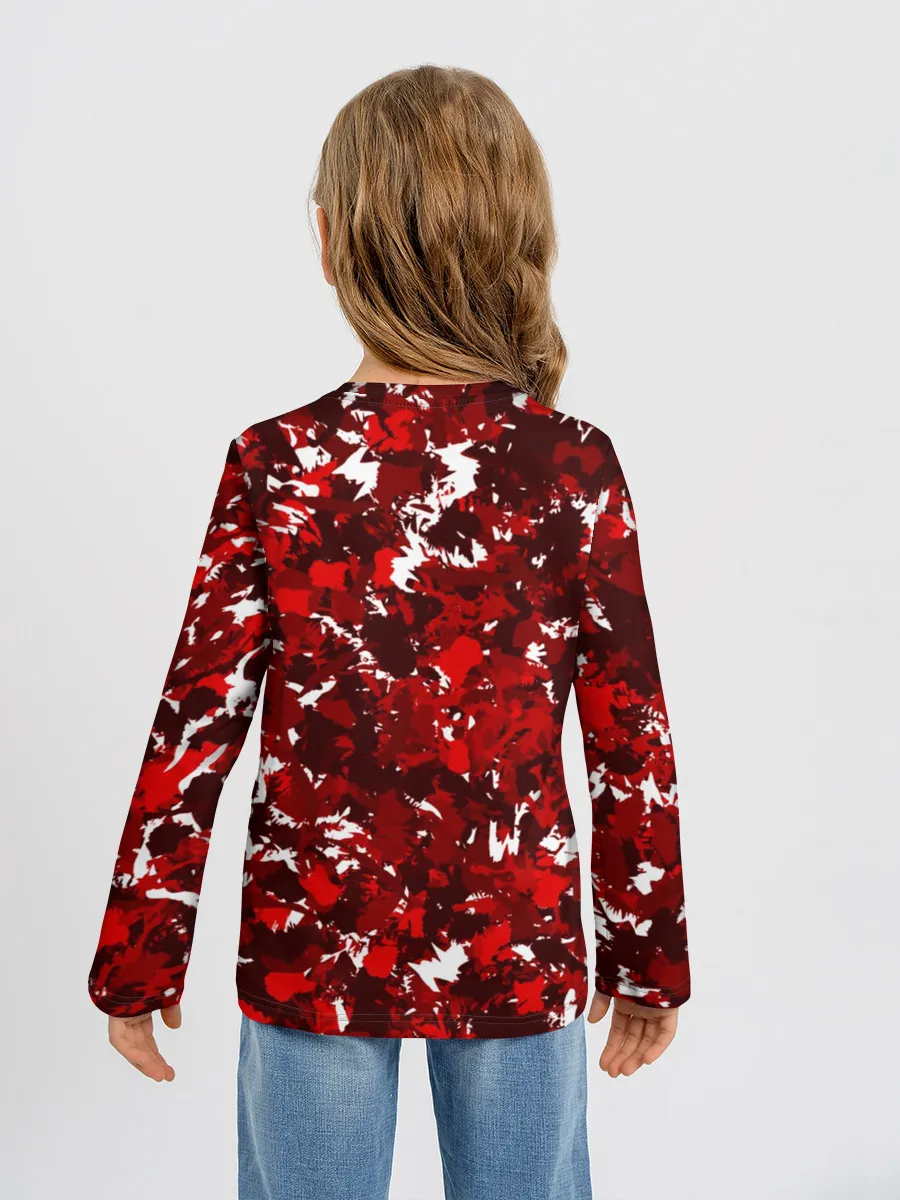 Детский лонгслив / Краснобелый камуфляж с кабаном