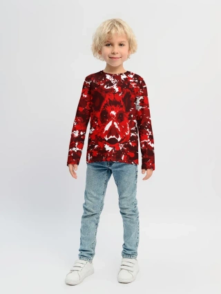 Детский лонгслив / Краснобелый камуфляж с кабаном