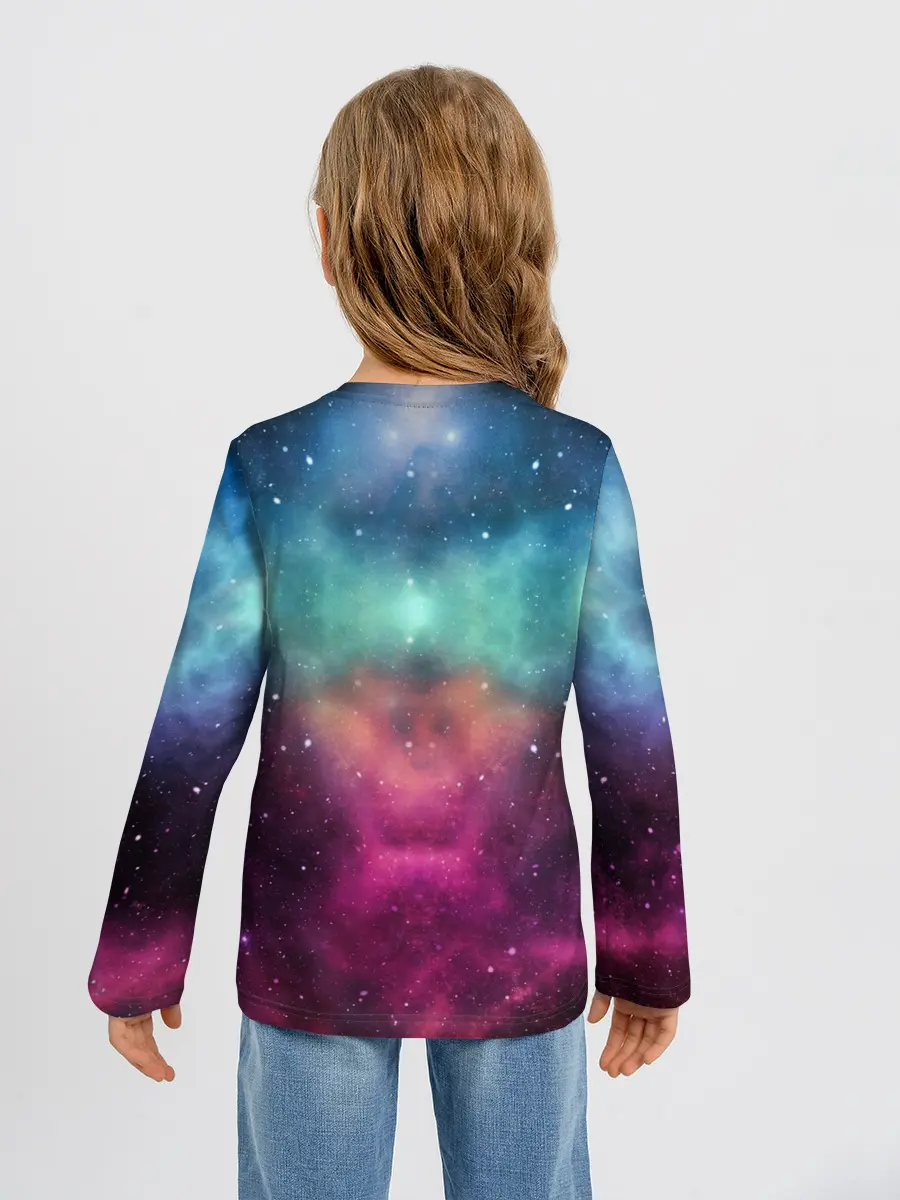 Детский лонгслив / Кот с радугой и пиццей