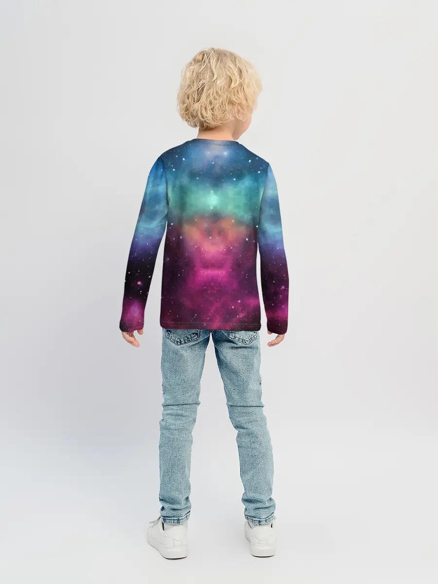 Детский лонгслив / Кот с радугой и пиццей