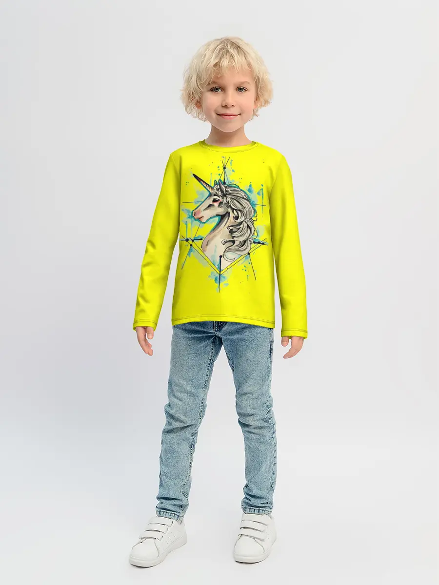 Детский лонгслив / Единорог Yellow Unicorn
