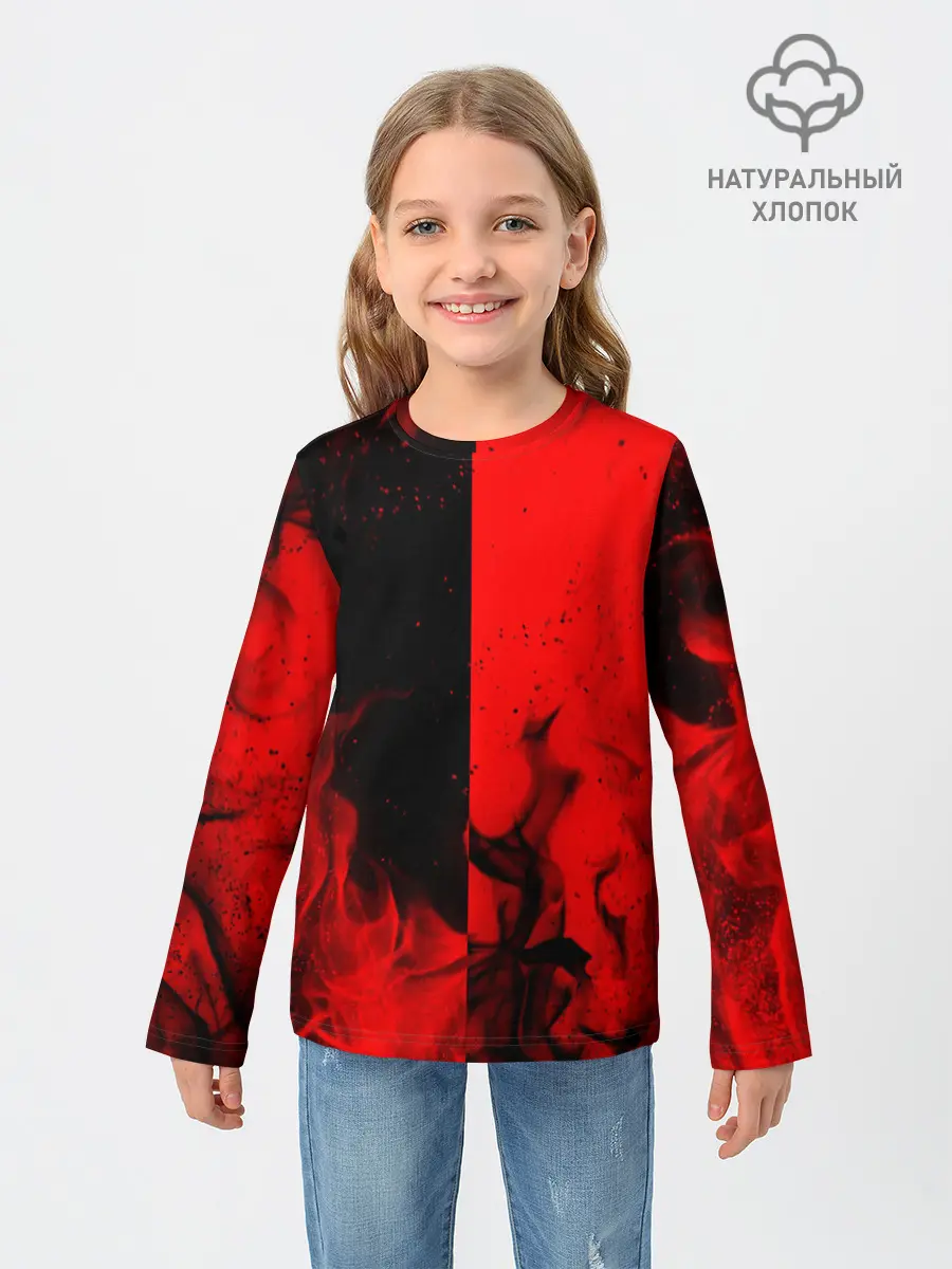 Детский лонгслив / BLACK RED FIRE