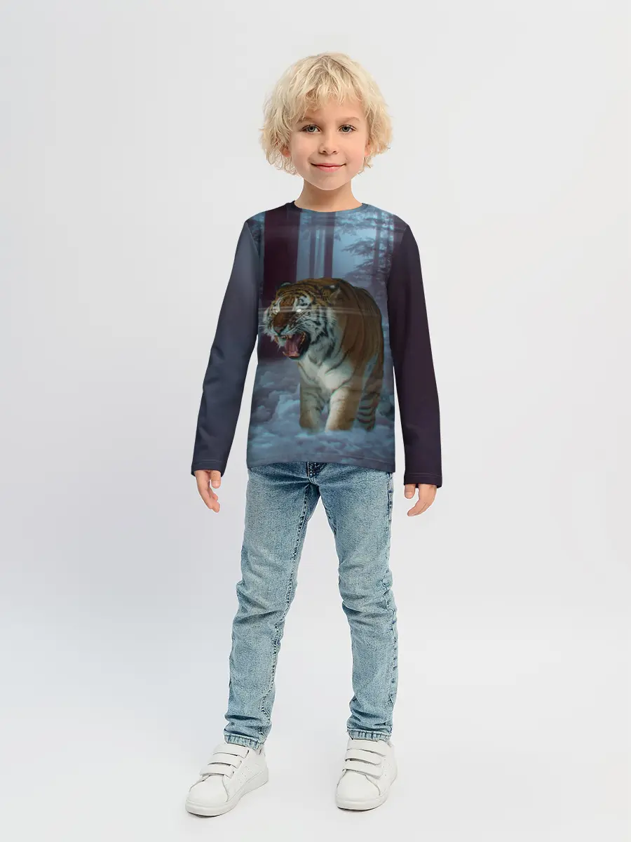Детский лонгслив / ТИГР В СУМЕРЕЧНОМ ЛЕСУ