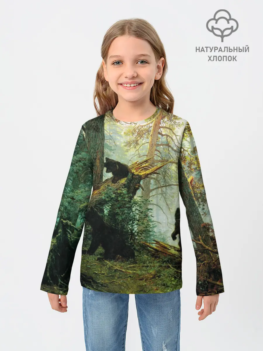 Детский лонгслив / Утро в сосновом лесу