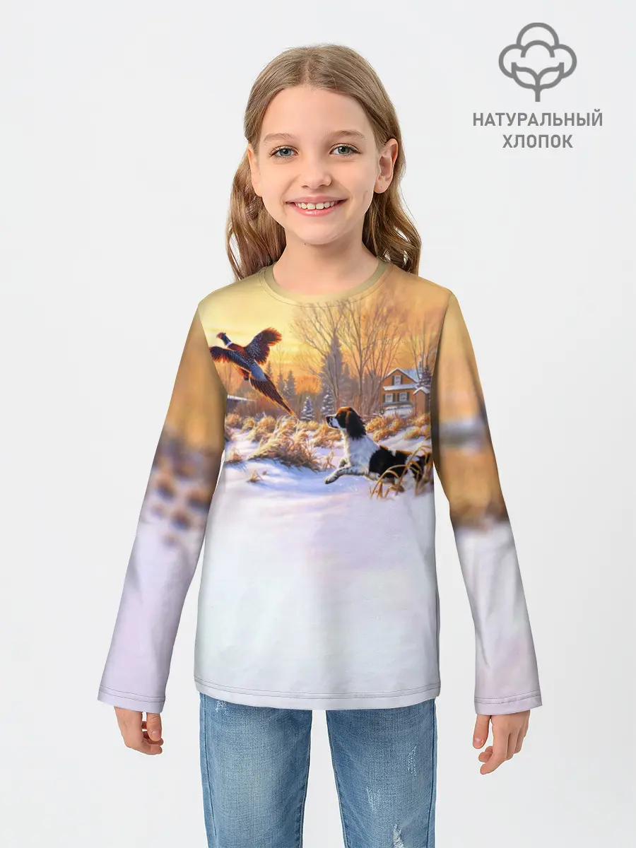 Детский лонгслив / Собака и фазан