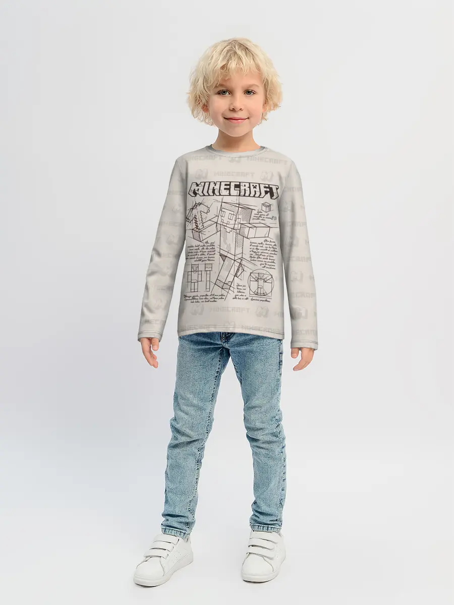 Детский лонгслив / Витрувианский человек Стив | Minecraft