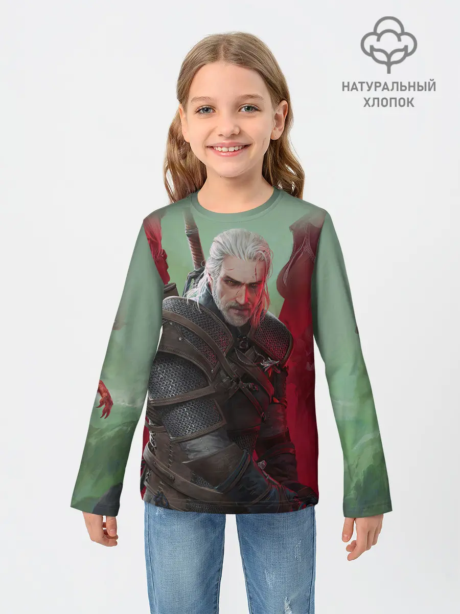 Детский лонгслив / ВЕДЬМАК | THE WITCHER | ГЕРАЛЬТ С МЕЧОМ