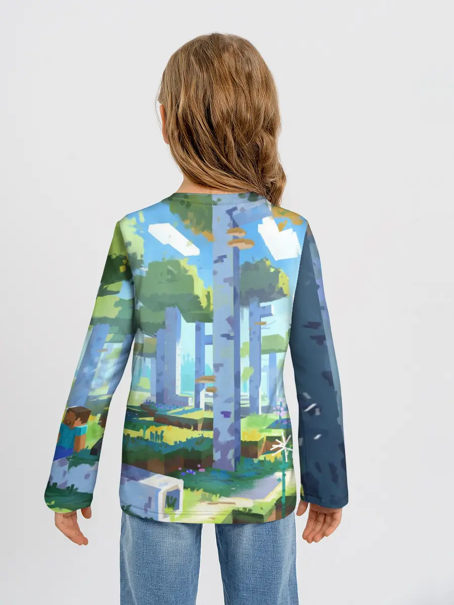 Детский лонгслив / Манйкрафт, березовый лес