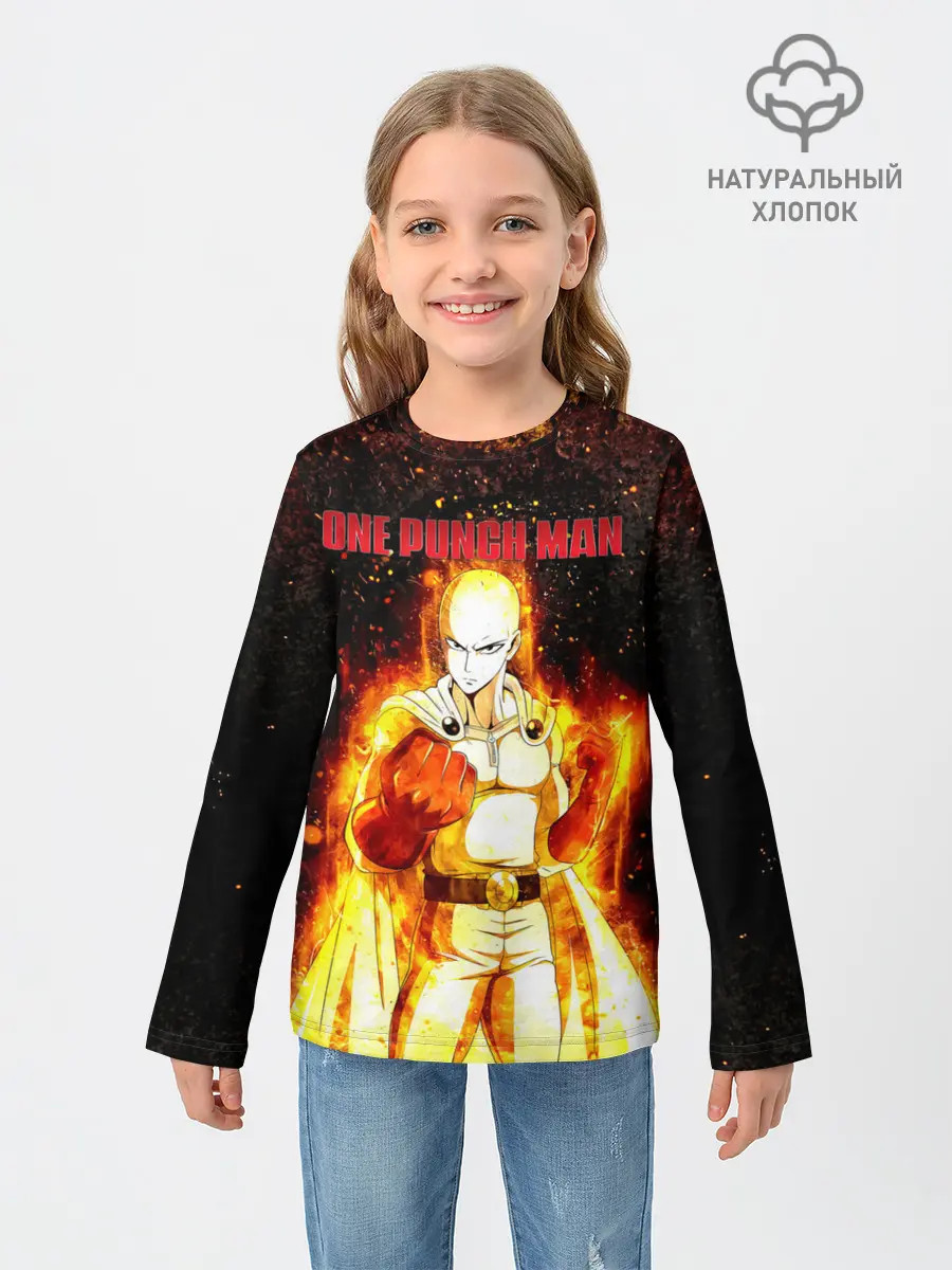 Детский лонгслив / Сайтама в огне | One Punch-Man