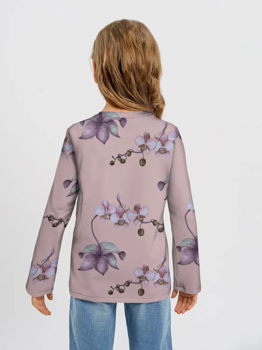 Детский лонгслив / Розовые орхидеи на розовом фоне