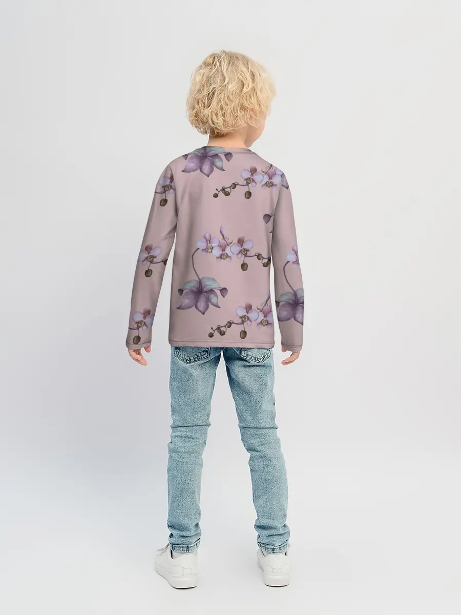 Детский лонгслив / Розовые орхидеи на розовом фоне