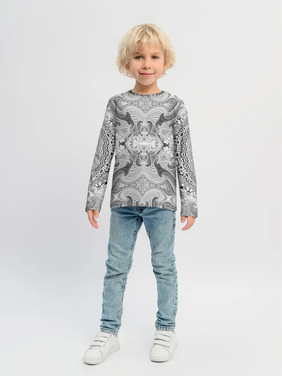 Детский лонгслив / Черно-белый абстрактный узор.