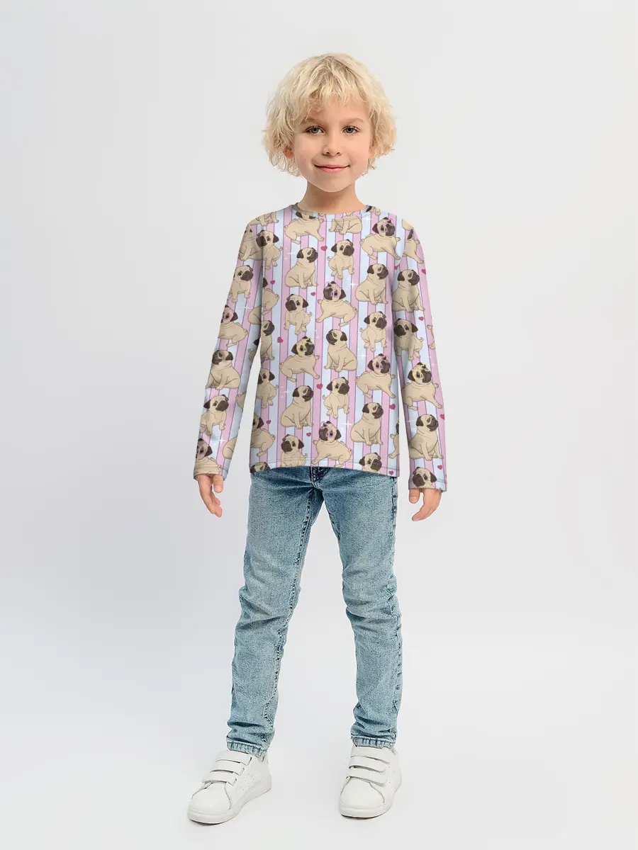 Детский лонгслив / Забавные Мопсы