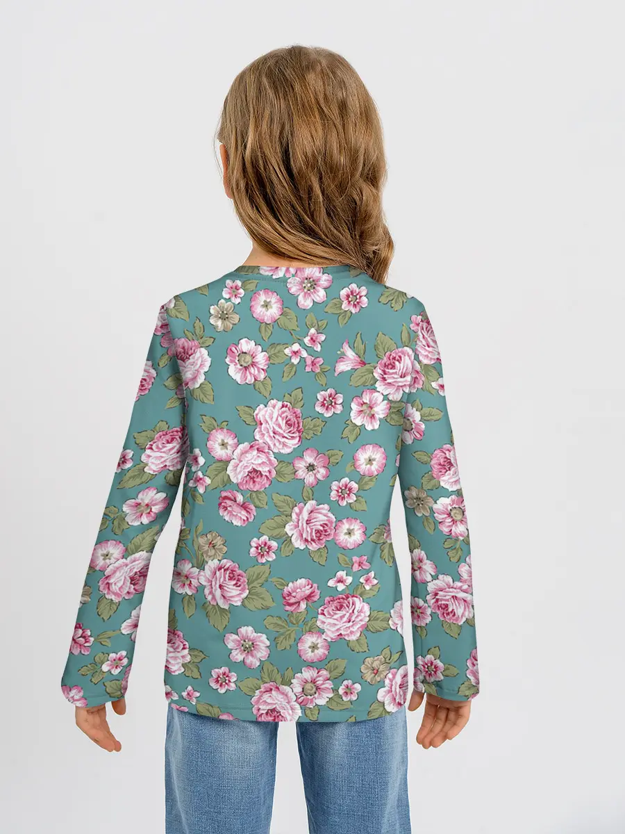 Детский лонгслив / Поле розовых цветов