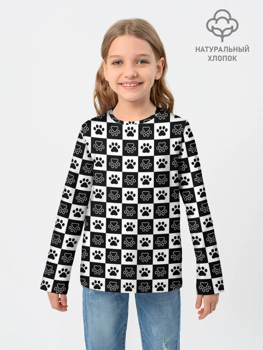 Детский лонгслив / Следы на Шахматном Фоне