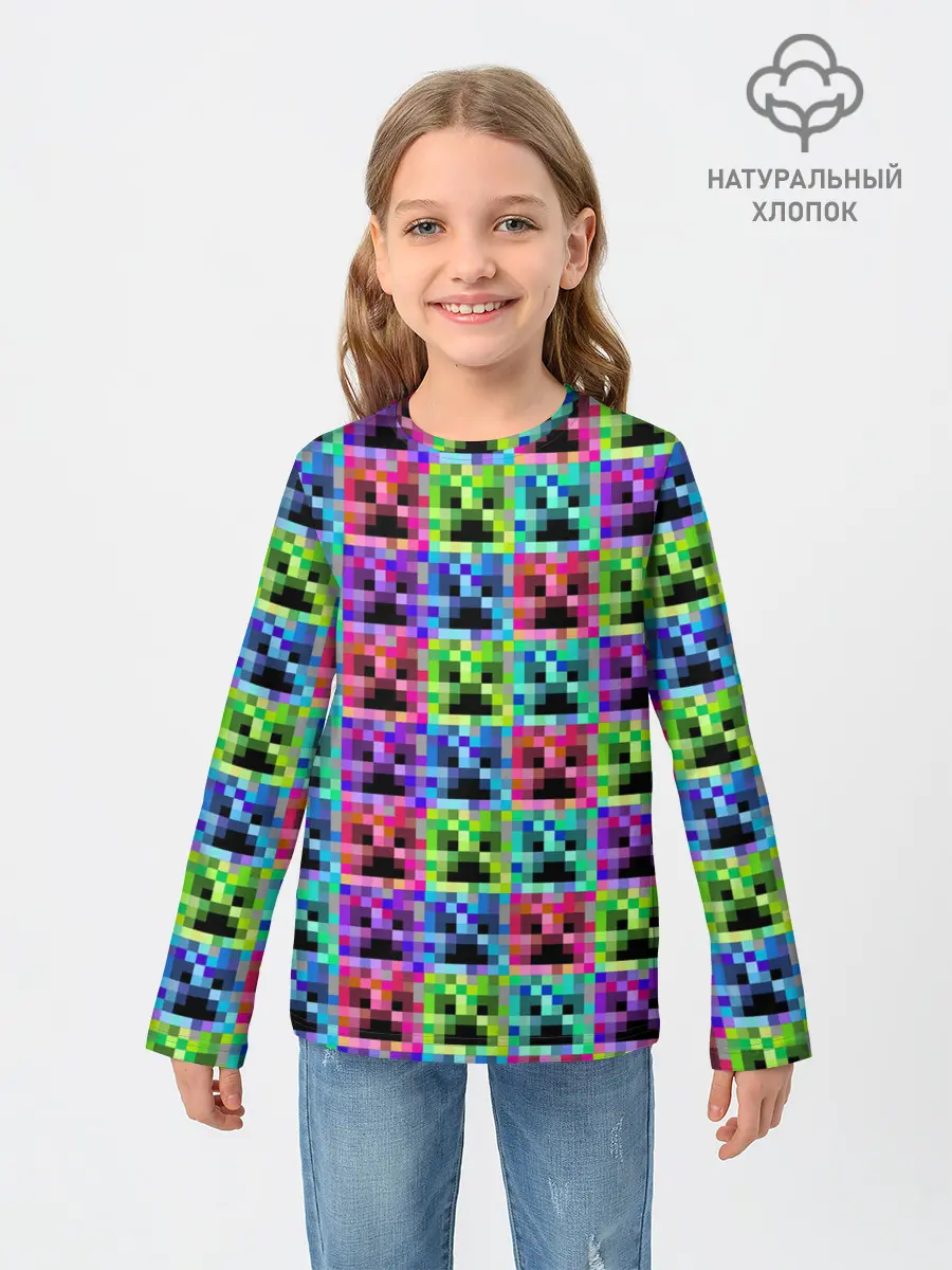 Детский лонгслив / МАЙНКРАФТ / MINECRAFT ЦВЕТНЫЕ КРИПЕРЫ