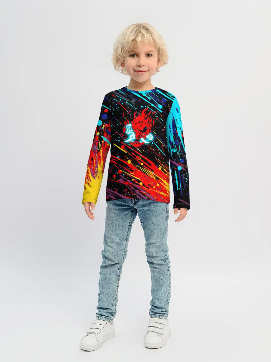 Детский лонгслив / Cyberpunk 2077 Цветные брызги.