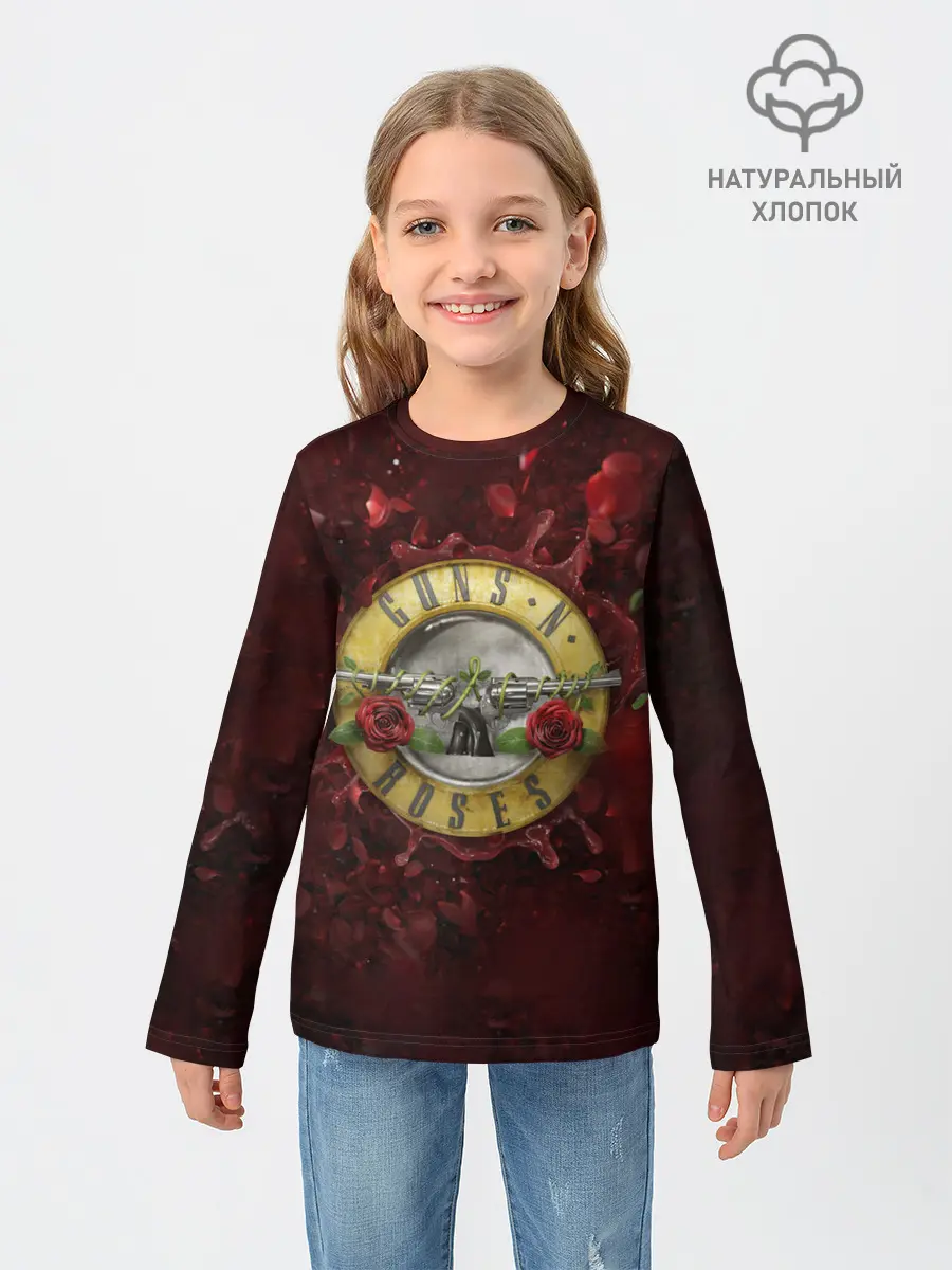 Детский лонгслив / Лого GNR в розах