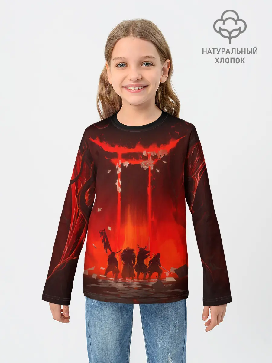 Детский лонгслив / GHOST OF TSUSHIMA САМУРИ В ОГНЕ