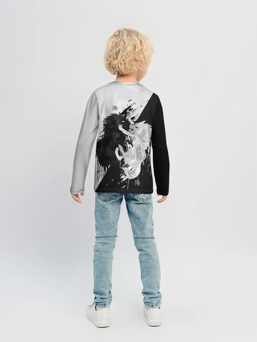 Детский лонгслив / ИНЬ ЯНЬ ВОЛКИ ЧЁРНО БЕЛЫЙ