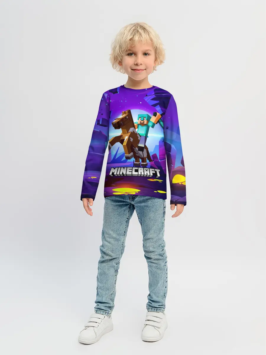 Детский лонгслив / Minecraft на коне!