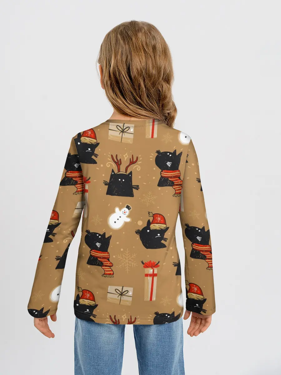 Детский лонгслив / Черные новогодние коты