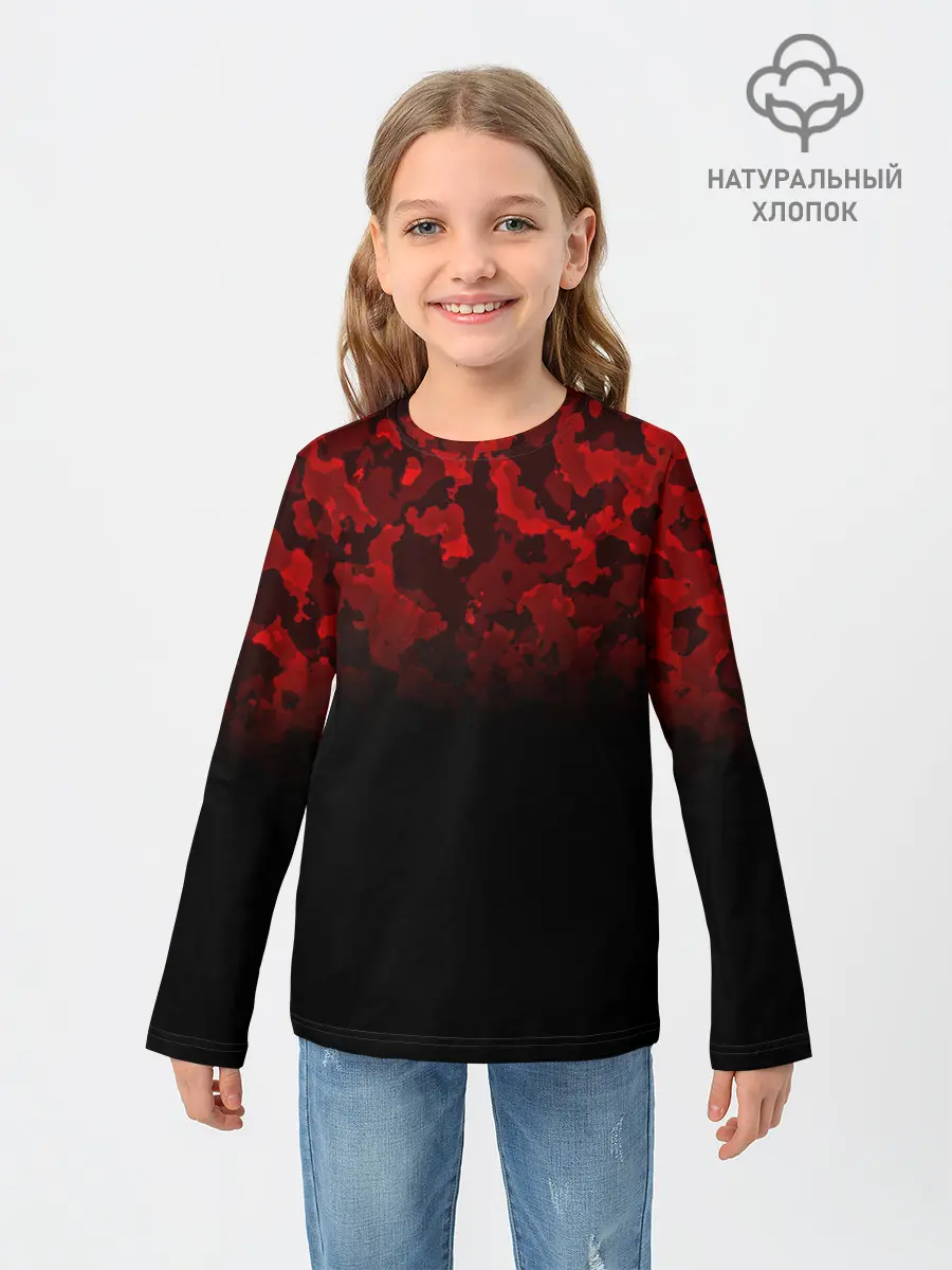 Детский лонгслив / BLACK RED CAMO | RED MILLITARY