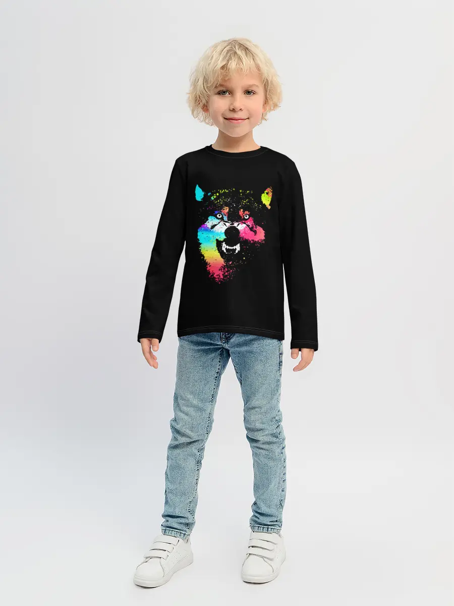 Детский лонгслив / Неоновый свирепый волк