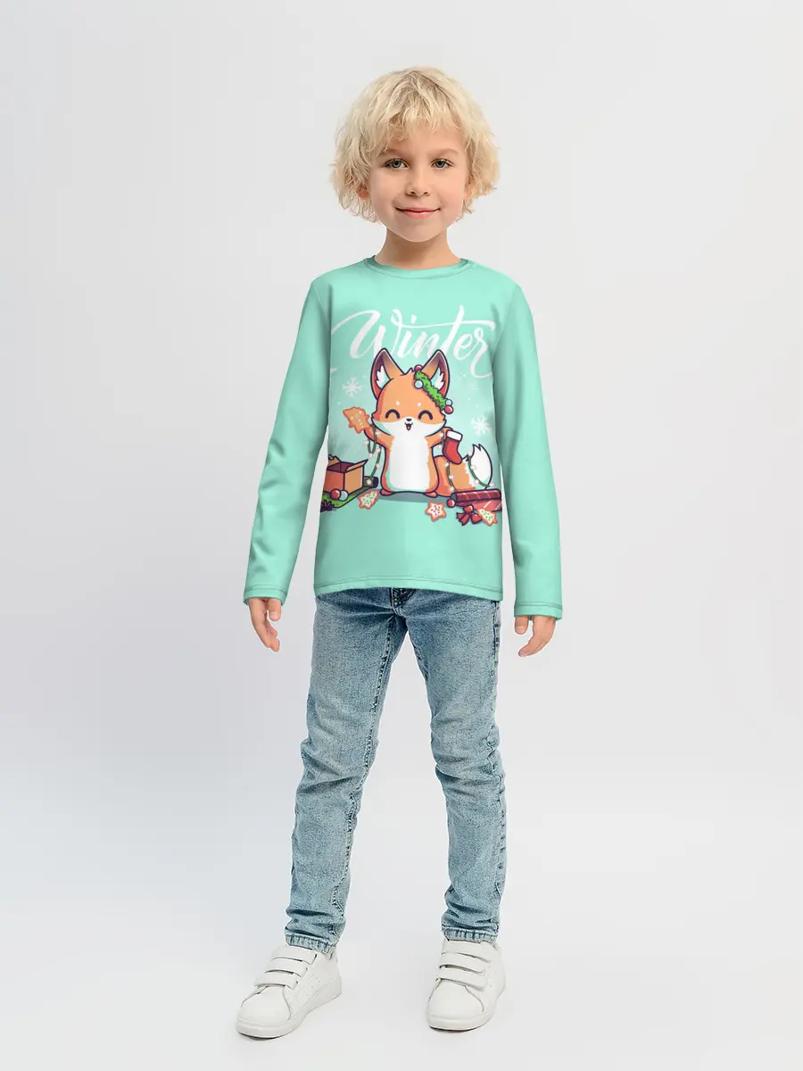 Детский лонгслив / Зима. Новогодний лисенок