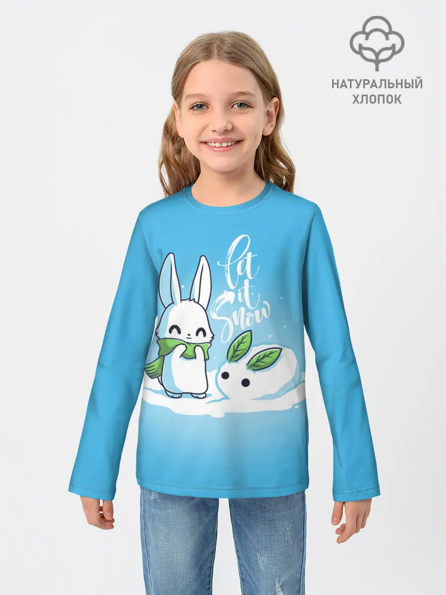 Детский лонгслив / Let it snow. Зайчик и снежок