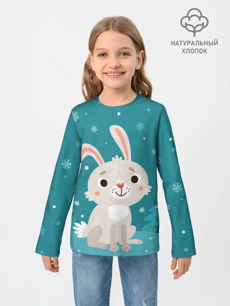 Детский лонгслив / Новогодний зайчик